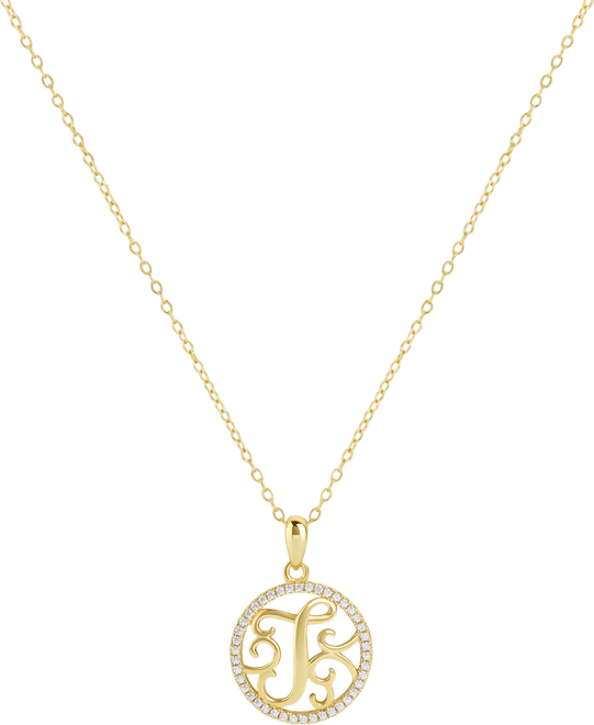 Cubic Zirconia T Monogram 18" Pendant Necklace in 18k Gold Over Sterling Silver, Created for Macy's
