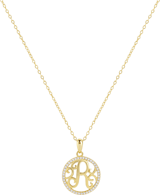 Cubic Zirconia Pave Monogram R Pendant 18" Necklace in 18k Gold Over Sterling Silver, Created for Macy's