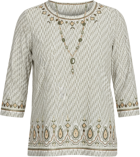 Women's Mount Laurel Textured Medallion Bordered Top with Necklace