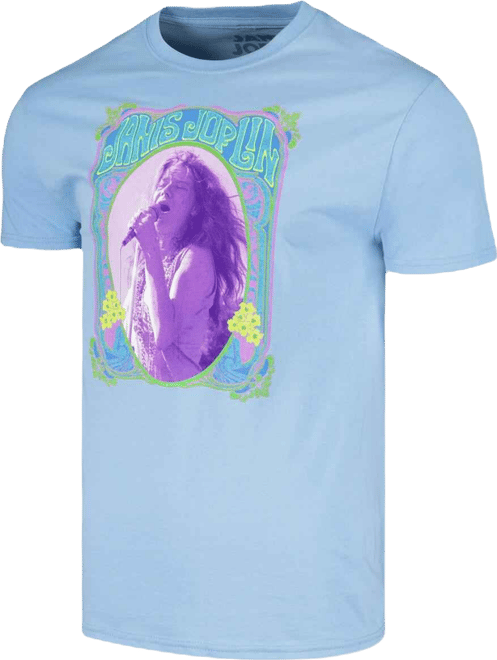 Men's and Women's Blue Janis Joplin Blue Flowers T-Shirt