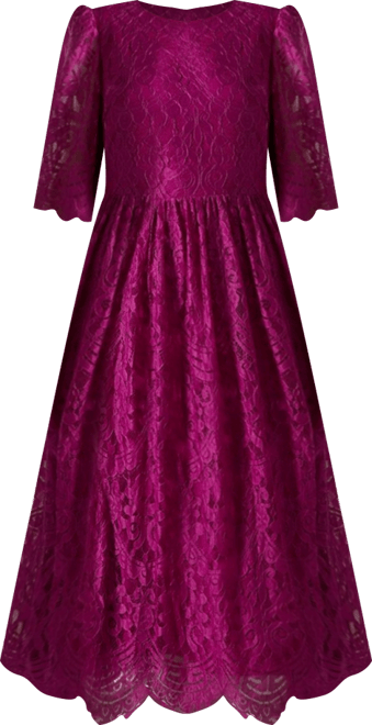 Women's Lace Short Sleeve Midi Dress