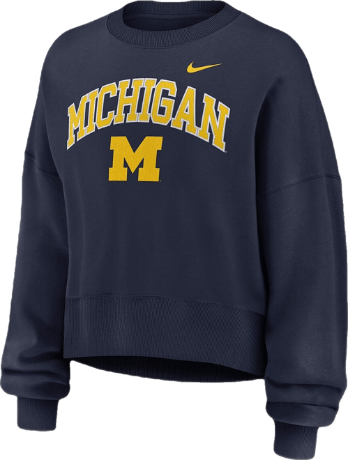 Women's Navy Michigan Wolverines Oversized Phoenix Arch Pullover Sweatshirt