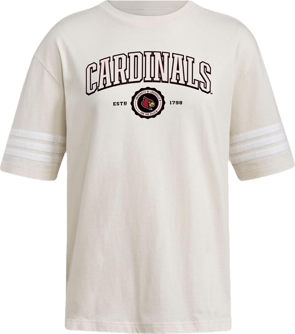 Women's Cream Louisville Cardinals Fashion Three-Stripes Oversized T-Shirt
