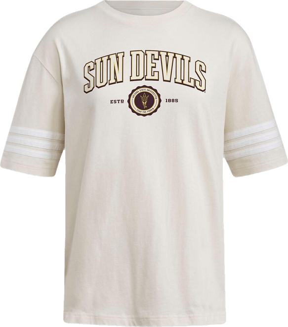 Women's Cream Arizona State Sun Devils Fashion Three-Stripes Oversized T-Shirt