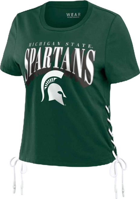 Women's Green Michigan State Spartans Side Lace-Up Modest Crop T-Shirt
