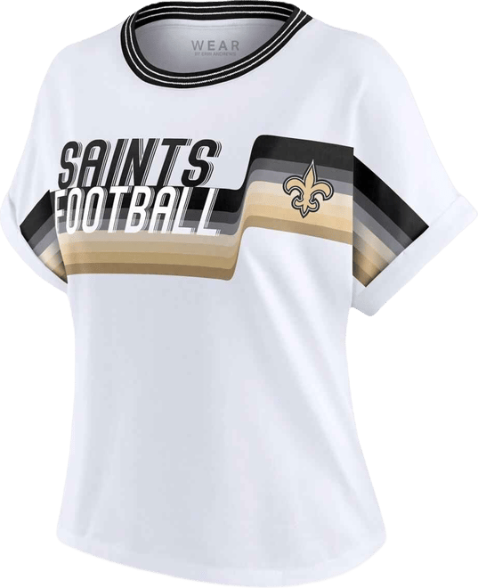 Women's White New Orleans Saints Cropped Center Stripe Dolman T-Shirt