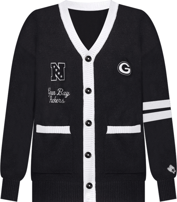 Women's Black Green Bay Packers Back Shot Button-Up Cardigan