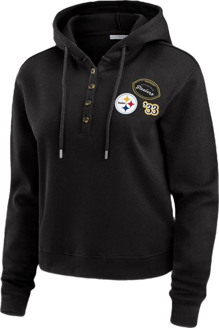 Women's Black Pittsburgh Steelers Waffle Hoodie Pullover Top