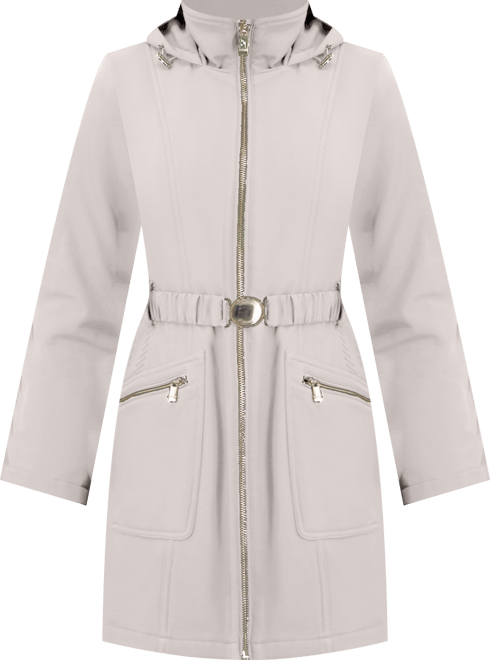 Women's Hooded, Metal Buckle Belted Softshell with Embossed Panels