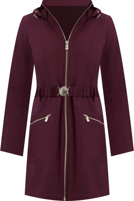 Women's Hooded, Metal Buckle Belted Softshell with Embossed Panels