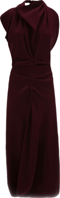 Backless Scarf Detail Midi Dress In Merlot
