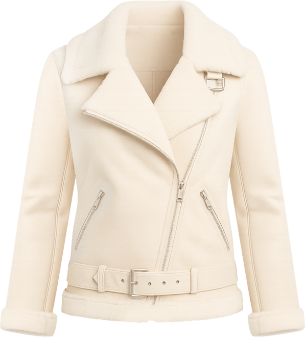 Women's Faux-Shearling Asymmetric Moto Coat