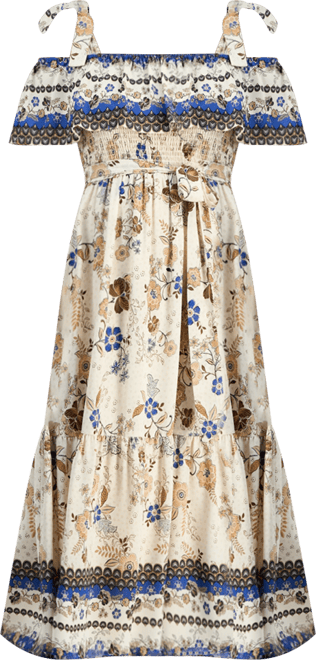 Women's Printed Tie-Waist Off-The-Shoulder Dress