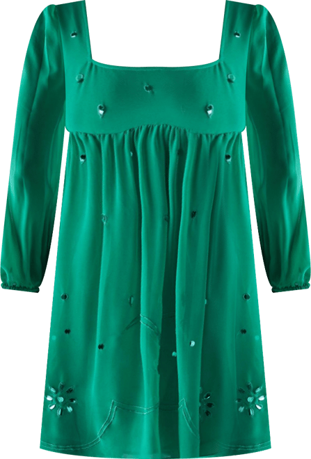 Women's Hand Embellished Square Neck Mini Dress