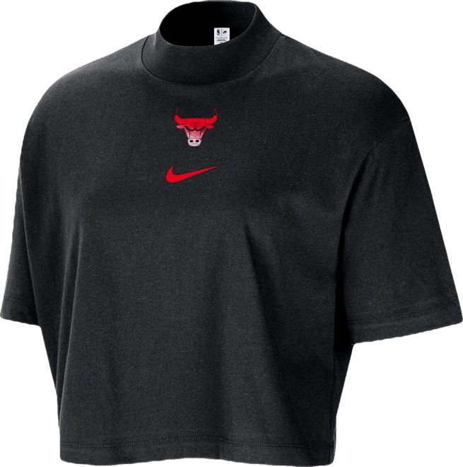 Women's Black Chicago Bulls Courtside Mock Neck Loose Fit Cropped T-Shirt