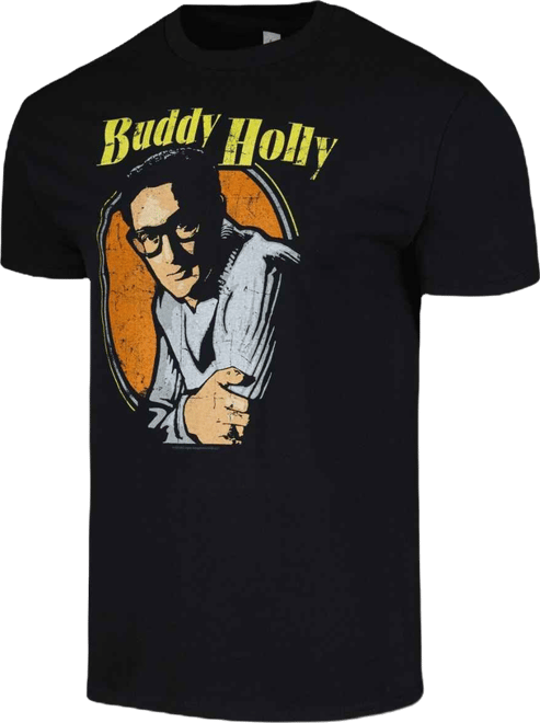 Men's and Women's Black Buddy Holly Portrait T-Shirt