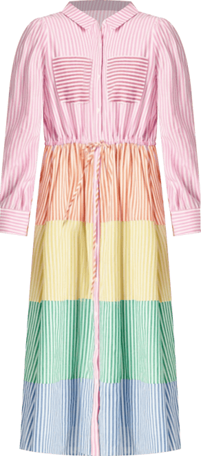 Women's Colorblock Shirt Midi Dress