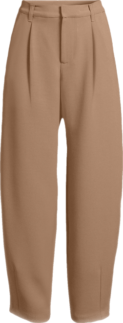 Women's Crepe High Rise Pleated Barrel Leg Ankle Pants