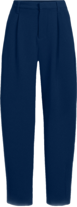 Women's Crepe High Rise Pleated Barrel Leg Ankle Pants