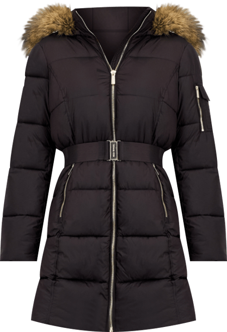 Michael  Women's Belted Hooded Faux-Fur-Trim Puffer Coat, Exclusively at Macy's