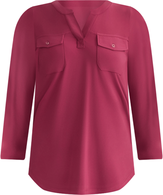 Women's Solid 3/4-Sleeve Flap-Pocket Knit Top