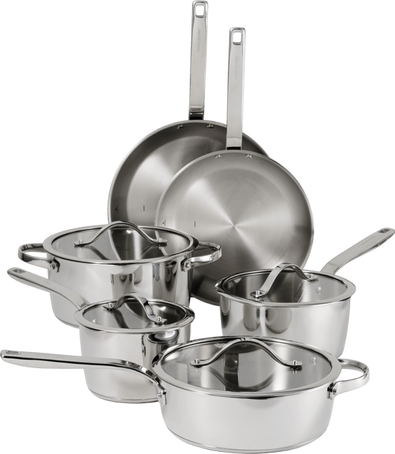 Tempo Tri-Ply Base Stainless Steel 10-Pc. Cookware Set with Glass Lids