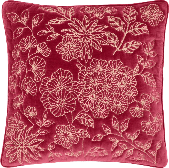 Velvet Botanical Decorative Pillow, 18" x 18"