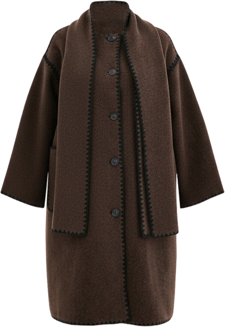 Plus Size Button-Front Edge-Stitch Scarf Coat