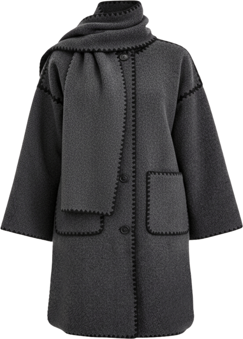 Plus Size Button-Front Edge-Stitch Scarf Coat