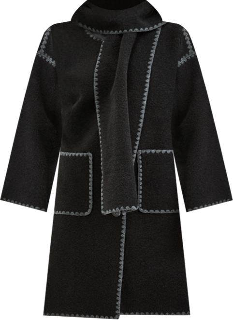 Plus Size Button-Front Edge-Stitch Scarf Coat