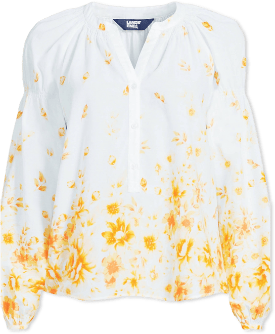 Women's Cotton Voile Long Sleeve Raglan Smocked Top