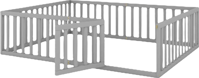 Streamdale Queen Size Wood Floor Bed Frame With Fence And Door