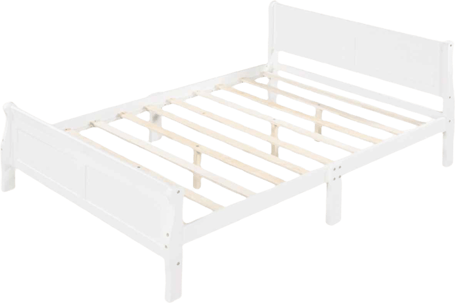 Streamdale Queen Size Wood Platform Bed With Headboard And Wooden Slat Support