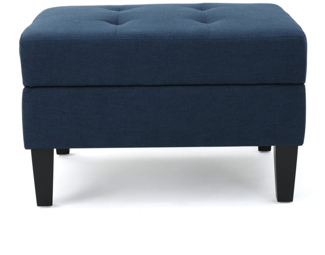Contemporary Woven Storage Ottoman with Tufted Accents and Birch Legs