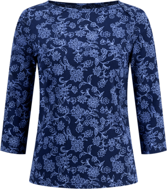 Petite Cotton Floral 3/4-Sleeve Boat-Neck Top, Macy's Exclusive
