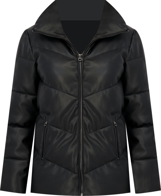 Women's Faux Leather Puffer Jacket