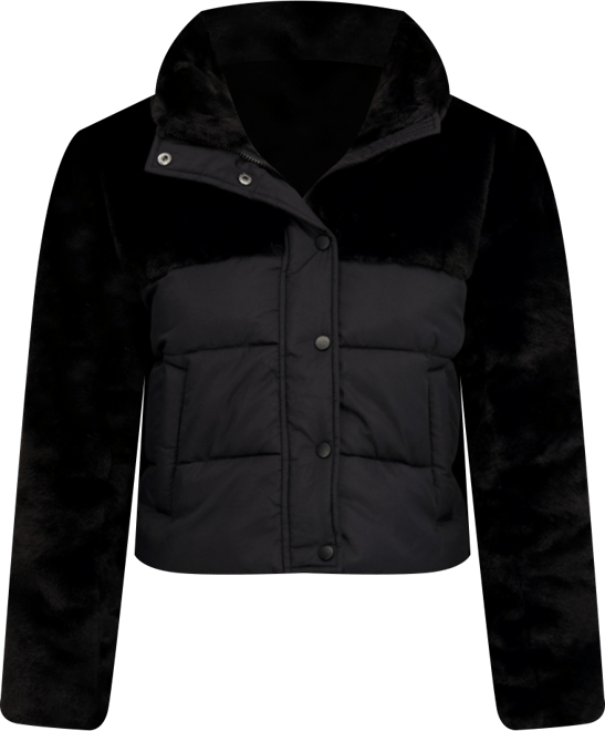 Women's Short Mix Media Puffer Jacket