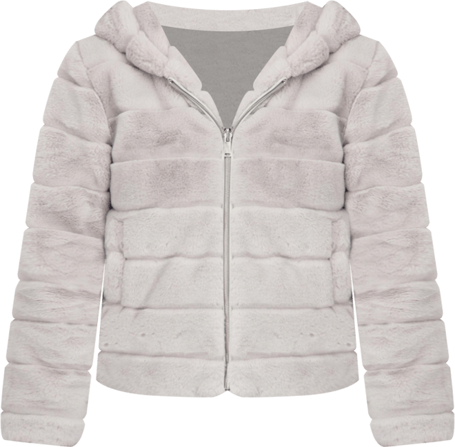 Women's Hooded Grooved Short Faux Fur Jacket