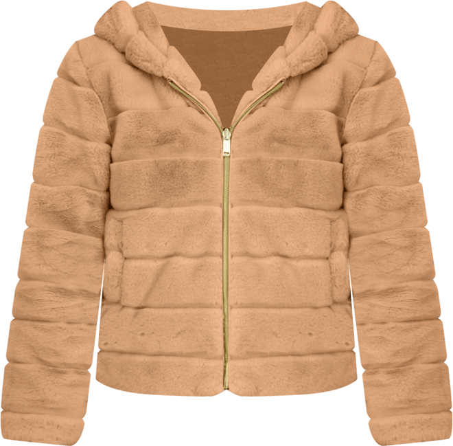 Women's Hooded Grooved Short Faux Fur Jacket