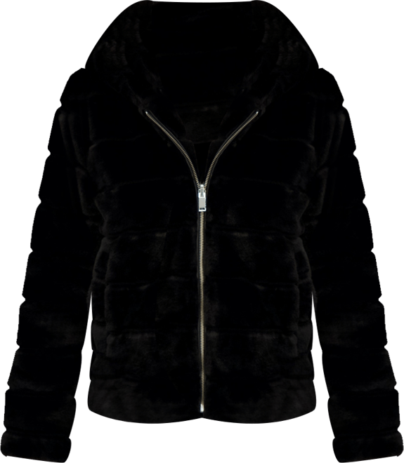 Women's Hooded Grooved Short Faux Fur Jacket