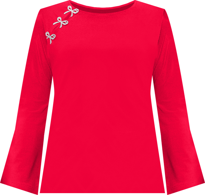 Women's Imitation Pearl Bow Long-Sleeve Knit Top