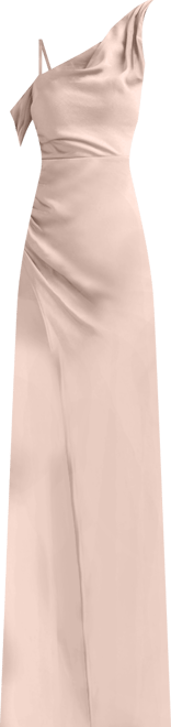 Women's Asymmetric Bardot Satin Bridesmaid Dress