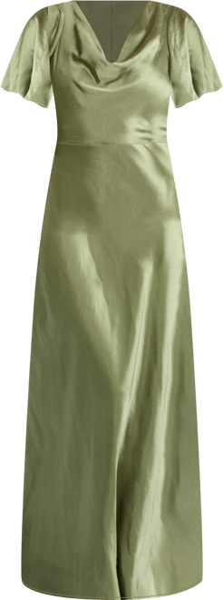Women's Flutter Sleeve Satin Bridesmaid Dress