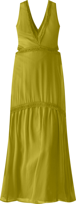 Women's Chiffon Fringe Trim Cut Out Maxi Dress