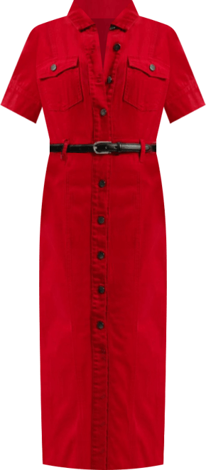 Women's Petite Denim Short Sleeve Shirt Dress