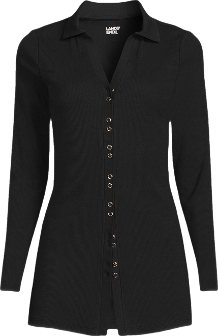 Women's Long Sleeve Polished Rib Button Through Tunic Shirt