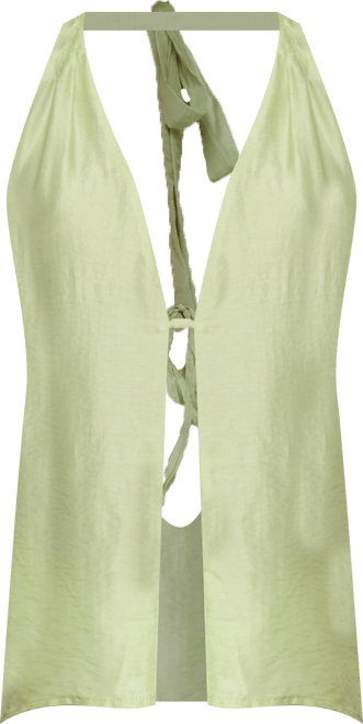 Women's Silky Look Split Front Halter Top