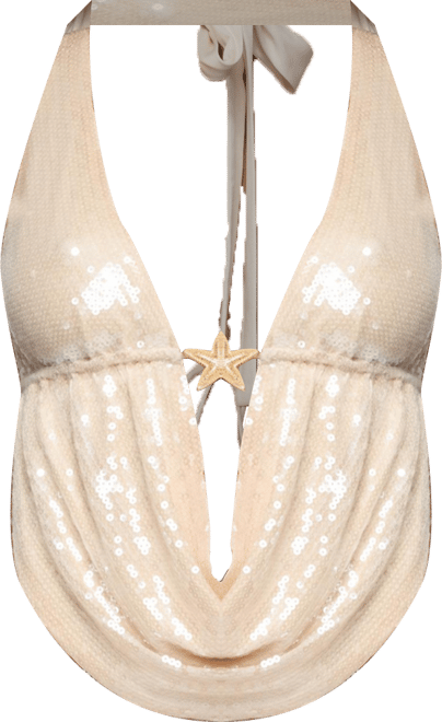 Women's Roxey Sequin Backless Cowl Neck Top