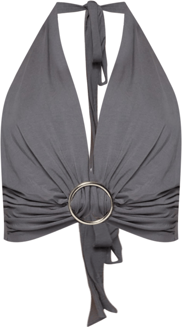 Womens Nessie Metal Ring Backless Halter Top