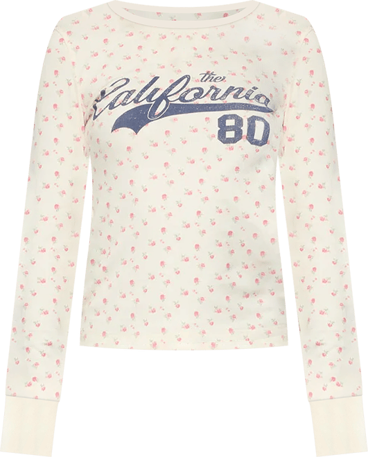 Womens Cali Floral Ribbed Long Sleeve T Shirt